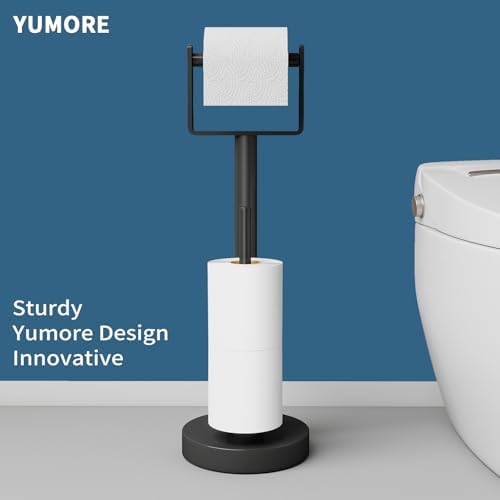 YUMORE Toilet Paper Holder Stand with Storage Weighted Base, Matte Black - Image 2