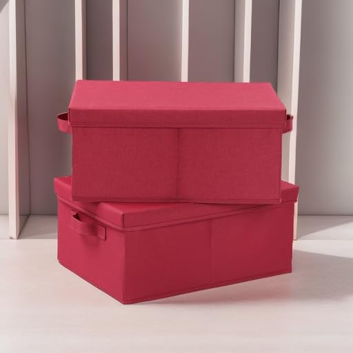HOONEX Storage Bins with Lids for Organizing, Pack of 2, Storage Boxes with 2 Carrying Handles and Sturdy Heavy Cardboard, 16.5" L x 11.8" W x 7.5" H for Shoes, Books, Clothes, Red - Image 5