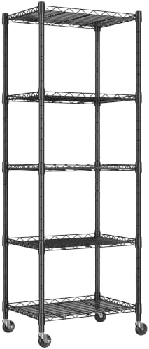 REGILLER 5-Wire Shelving Metal Storage Rack Adjustable Shelves,Standing Storage Shelf Units for Laundry Bathroom Kitchen Pantry Closet(Black,11.8" D x 16.6" W x 53.5" H,With Wheels) by REGILLER