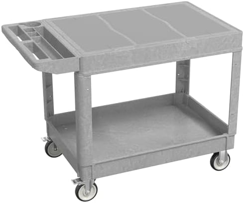 Large Garage Flat Top Utility Cart, Heavy Duty 2 Shelf Tool Cart Service Cart Rolling Push Carts with Ergonomic Handle 5" Swivel Casters. by Maemttes