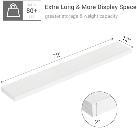 Vivelove Deep Floating Shelves 72x12” Set of 1, White - Image 3