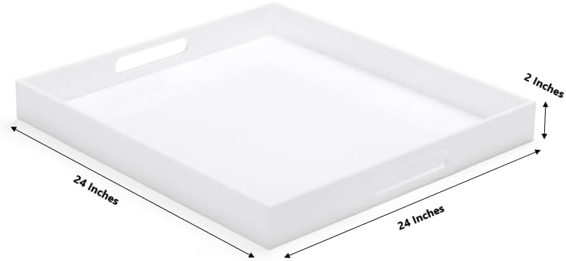 White Acrylic Ottoman Tray with Cutout Handles 24x24 Inch Over-Sized Serving Tray Rubber Boot Organizer Decorative Tray for Living Room, Bedroom,Bathroom Entryway and Kitchen Tabletop - Image 2