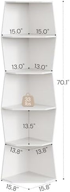 6-Tier Wavy Corner Shelf, Wooden Tall Corner Bookshelf, White - Image 2