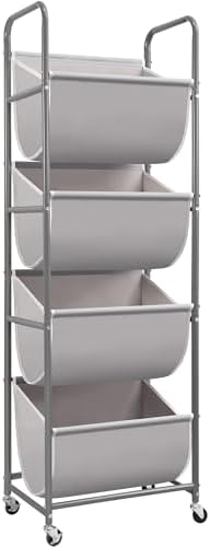 STORAGE MANIAC Vertical Rolling Laundry Hamper, 4 Section Laundry Sorter with Wheels and 2 Breaks, 4-tier Laundry Baskets for Small Space, Dorm, Laundry Room, Closet, Bathroom, Gray 4-tier by STORAGEMANIAC