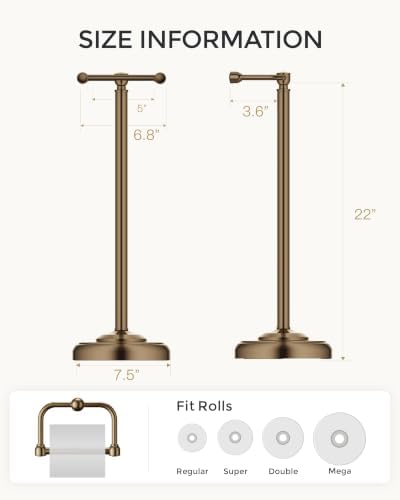 Toilet Paper Holder Stand, Bronze Toilet Paper Holder Free Standing, Post Pivoting Design & Stable Weighted Base SUS304 Stainless Steel for Bathroom (Mega Roll) - Image 6
