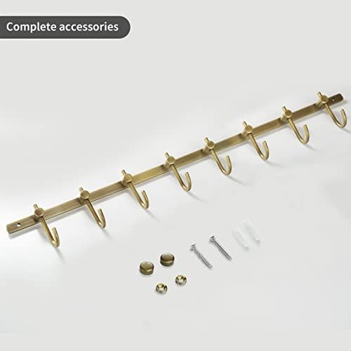 WINCASE Antique Brass Hooks, 8 Hook Coat Rack, Bath Wall Mounted Vintage Brushed Brass Bathroom Row Hooks Rustic Towels Coats Hooks - Image 7