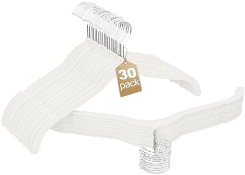 Velvet Shirt Hangers 30 Pack, No Shoulder Bumps for Clothes (White) by UEAKPIC