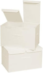 2 Pack Large Storage Boxes with Lids and Handles, Collapsible Linen Storage Bins Organizer Containers Baskets Cube with Removable Divider for Home Bedroom Closet Office (Cream, XL) by Unknown