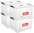 Cetomo Plastic Storage Bins with Handle, Storage Bin with Lids, Organizing Container, PP Box for Home Office, Clear, 95 Quart (Pack of 4) by Cetomo
