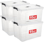 Cetomo Plastic Storage Bins with Handle, Storage Bin with Lids, Organizing Container, PP Box for Home Office, Clear, 95 Quart (Pack of 4) by Cetomo
