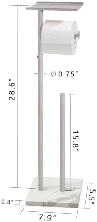 GZILA Toilet Paper Holder Stand with Shelf, Marble Base Heavy Free Standing Toilet Paper Double Roll Holders SUS304 Stainless Steel Brushed Nickel, Storages 4 Reserve Rolls Dispenser - Image 3