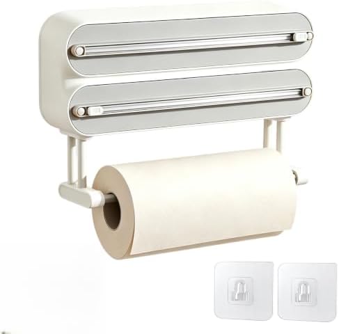 3-in-1 Magnetic Foil and Plastic Wrap Dispenser Organizer with Cutter，Grey by Unknown