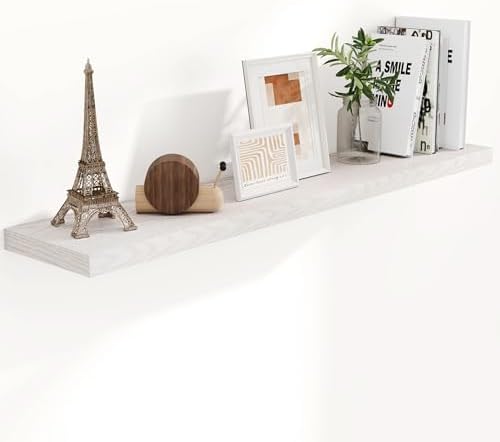 Fun Memories 55 Inch Long Floating Shelves for Wall, 55x9.3 Large Floating Shelf for Bedroom, Kitchen, Bathroom, Wall Mounted Rustic Wood Shelves with Invisible Bracket for Books, Decor, Brich by FunMemories
