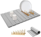 Large Stone Dish Drying Mat for Kitchen Counter,Equipped Dish Rack, Diatomaceous Earth Material, Foldable and Super Absorbent Dish Drying Pad Suitable for Tableware, Bottles and Cup (Grey, 24×16 IN) by Equicklynx