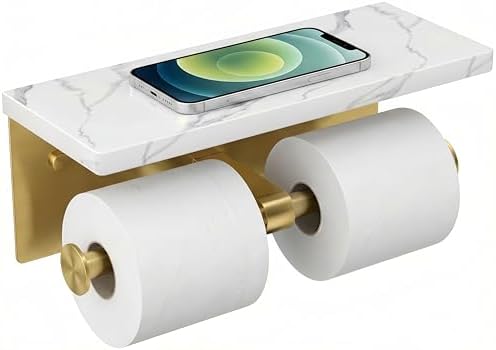 FORIOUS Double Marble Toilet Paper Holder with Phone Shelf, Commercial by FORIOUS