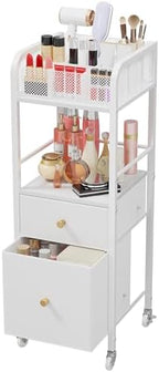 HapiRm Rolling Makeup Cart Organizer - Floor Skincare Make Up Storage with 2 Non-woven Fabric Drawers, Vanity Organizer Cosmetic Display Cases Holder for Skin Care Perfume Nail Polish Brush Hair Tool by HapiRm