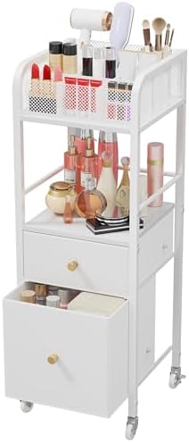 HapiRm Rolling Makeup Cart Organizer - Floor Skincare Make Up Storage with 2 Non-woven Fabric Drawers, Vanity Organizer Cosmetic Display Cases Holder for Skin Care Perfume Nail Polish Brush Hair Tool by HapiRm