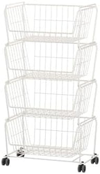 PUSDON 4-Tier Spacious Stackable Wire Storage Baskets with Wheels, Metal Rolling Utility Cart, Produce Basket for Pantry, Bathroom Organizer Shelf, Classic White by PUSDON