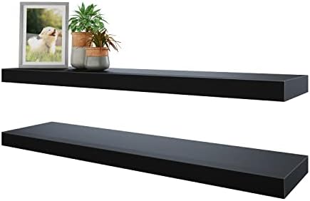 BAMEOS Floating Shelves, 35 x7 Wide Display Shelf with Invisible Brackets, Set of 2 | Gallery Wall & Accent Décor Shelf for Bedroom, Living Room & Entryway Black by BAMEOS