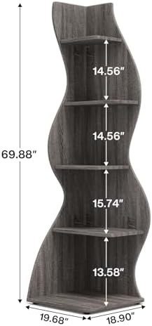 Tribesigns Corner Shelf, Modern 5-Tier Wall Corner Bookshelf, Stylish Corner Small Bookcase Storage Rack Plant Stand with Unique Shape for Living Room, Home Office(Gray, 2PCS) - Image 3