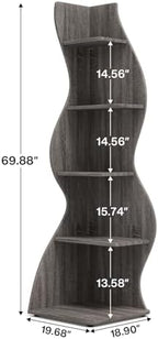Tribesigns Corner Shelf, Modern 5-Tier Wall Corner Bookshelf, Stylish Corner Small Bookcase Storage Rack Plant Stand with Unique Shape for Living Room, Home Office, (1PC, Gray) - Image 3