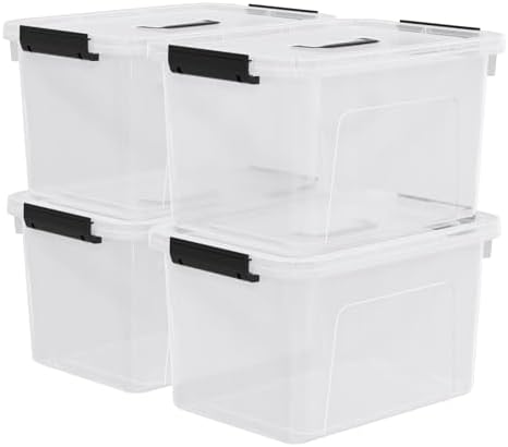 Quickquick 18 Quart Plastic Clear Latching Storage Bin with Handle, 4 Packs by Unknown