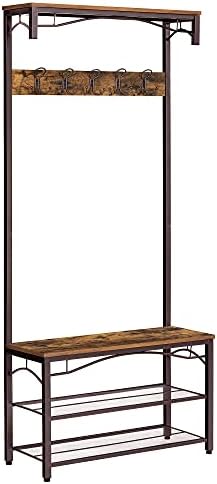 VASAGLE Coat Rack and Storage Bench, Hall Tree with 5 Hooks, Steel Frame by VASAGLEbySONGMICSHOME