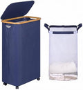 efluky Slim Laundry Hamper with Wheels, Narrow Laundry Basket with Lid and Removable Bag, Aesthetic Dirty Clothes Hamper on Wheels for Laundry Room, Bedroom, Dorm and Bathroom, 75L Beige by efluky