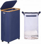 efluky Slim Laundry Hamper with Wheels, Narrow Laundry Basket with Lid and Removable Bag, Aesthetic Dirty Clothes Hamper on Wheels for Laundry Room, Bedroom, Dorm and Bathroom, 75L Beige by efluky