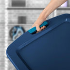 Sterilite 18 Gal Latch and Carry, Stackable Storage Bin with Latching Lid, Plastic Container to Organize Closets, Clear with Blue, 6-Pack - Image 5
