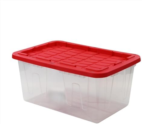 2 Pack 27 Gallon Clear Plastic Storage Bin With Red Snap Lid, Stackable And Nestable Tote With Built-in Handles, Organizer Container For Garage Closet Dorm Household Holiday Decor Tough With - Image 3
