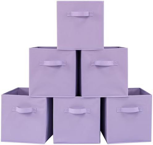 Stero 13x13x13 Inch Fabric Storage Bins 6 Pack Fun Colored Durable Storage Cubes with Handles Foldable Cube Baskets for Home, Kids Room, Closet and Toys Organization Purple by Stero