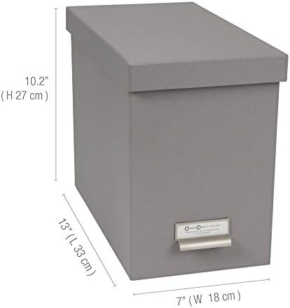 Bigso John Fiberboard Label Frame Desktop File Storage Box - Document Organizer for Important Paperwork - Durable Hanging File Box with a Lid & Metal Label Window - 7.36 x 13.38 x 10.51 in - Grey - Image 3