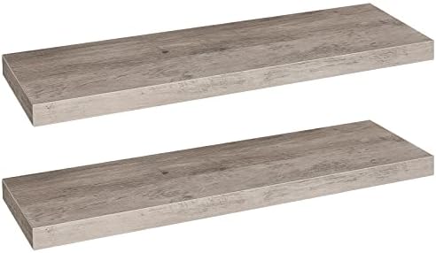 HOOBRO Floating Shelves for Wall, Wall Mounted Shelf Set of 2, 31.5" Hanging Shelf with Invisible Brackets, for Wall Decor Storage in Bathroom Bedroom Kitchen Living Room Office, Greige BG80BJP201 by HOOBRO