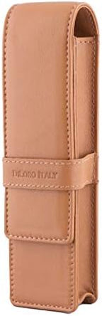 DiLoro Leather Pen Case Pouch Holder for Two Fountain Ballpoint Rollerball Pens or Pencils (Tan) - Image 2