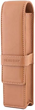 DiLoro Leather Pen Case Pouch Holder for Two Fountain Ballpoint Rollerball Pens or Pencils (Tan) - Image 2