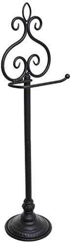 MyGift Black Metal Freestanding Toilet Paper Holder Scrollwork Stand - Image 5