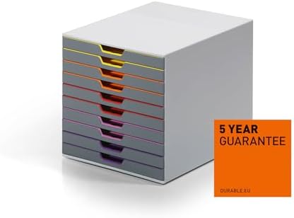 Durable Varicolor 10 Drawer Unit - Gray Desktop Drawer Set with 10 Color Coded Draws - Letter to Folio Size Files - Perfect for Storing Documents and Paper Work - Image 4