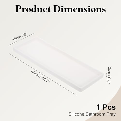 uxcell Bathroom Vanity Tray, 15.7" x 6" Silicone Soap Dispenser Trays, Shatterproof Kitchen Sink Organizer for Soaps Keys Candle Trinket, White - Image 2
