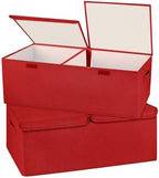 2 Pack Large Storage Boxes with Lids and Handles, Collapsible Linen Storage Bins Organizer Containers Baskets Cube with Removable Divider for Home Bedroom Closet Office (Red, Small) by Unknown