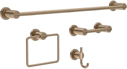 Delta 4-Piece Champagne Bronze Bathroom Set Towel Rack, Ring, Toilet Paper Holder, Hook | Nicoli Bath Accessories by Unknown