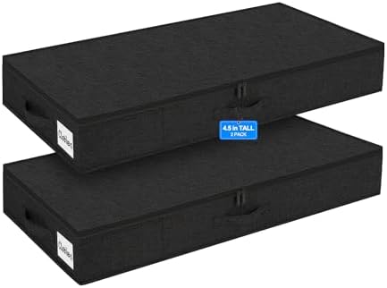 punemi 4.5 in Tall Low Profile Under Bed Storage Containers, 2 Pack, Black by Punemi