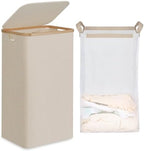 efluky 26 Gal Laundry Basket with Lid and Net Bag, Tall Laundry Hamper with Bamboo Handles, Aesthetic Dirty Clothes Bin for Laundry Room, Bathroom, Bedroom and Dorm, Oatmeal by efluky