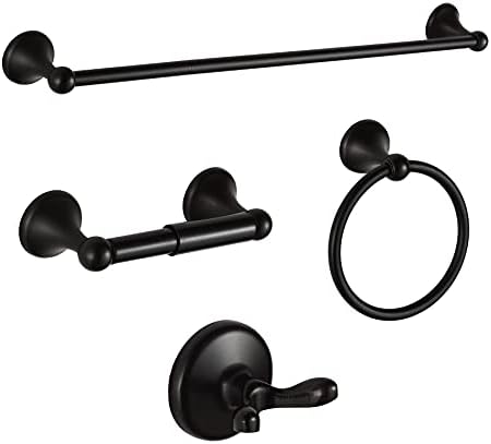 BGL Bathroom Hardware Set, Oil-Rubbed Bronze Adjustable Expandable Towel Bar 4-Piece ORB Bathroom Accessory Set Wall Mounted Robe Hook Toilet Paper Holder Towel Ring Towel Bar by BGL
