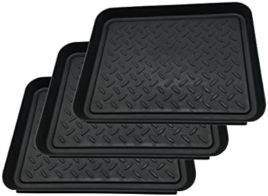 Home-Garden Multi-Purpose Boot Mat Tray Indoor & Outdoor Waterproof Plastic Shoe Mat Pet Bowl for Floor Protector - Black, 3 Packs - Image 3