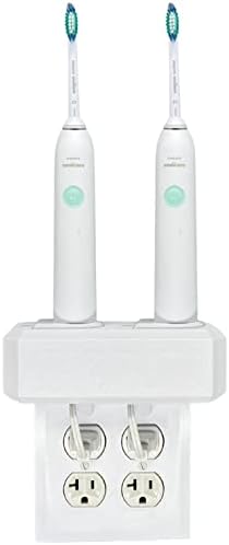 Electric Toothbrush Holder, Wall Mount, Compatible with Sonicare Holds 2 Chargers, Mounts on Double Duplex Outlet ONLY. (Charger/Brushes NOT Included), White-PS2C-DSDV by HOYT+DESIGN