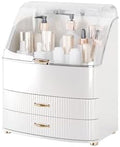 Makeup Organizer Countertop Vanity with Transparent Lid Drawers Waterproof Dustproof Cosmetic Skincare Bathroom Storage Gift for Women Teens Girls (White) by Unknown