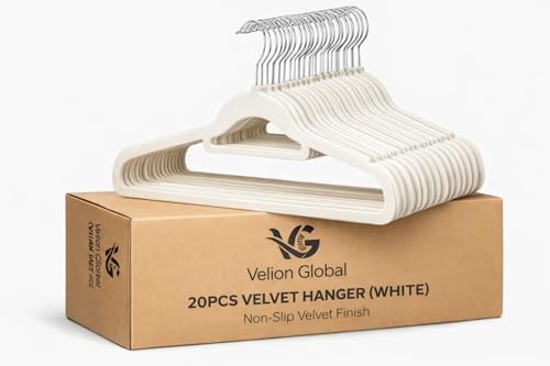 Non-Slip Clothes Hangers Set – Slim Velvet Coat Hangers with Swivel Hooks – Space-Saving Shirt, Dress & Jacket Hangers for Closet Organization (20, White) by Unknown