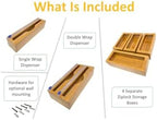 Incredinest Bamboo Drawer Organizer Bag Holder – Modular Design Zip Lock Bag Organizer Plastic Wrap Dispenser with Cutter – Baggie Organizer for Drawer with Single and Double Wrap Dispenser - Image 4