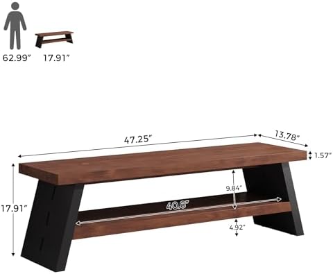47” Solid Wood Shoe Bench with Shoe Storage, 2-Tier Entryway Bench - Image 2